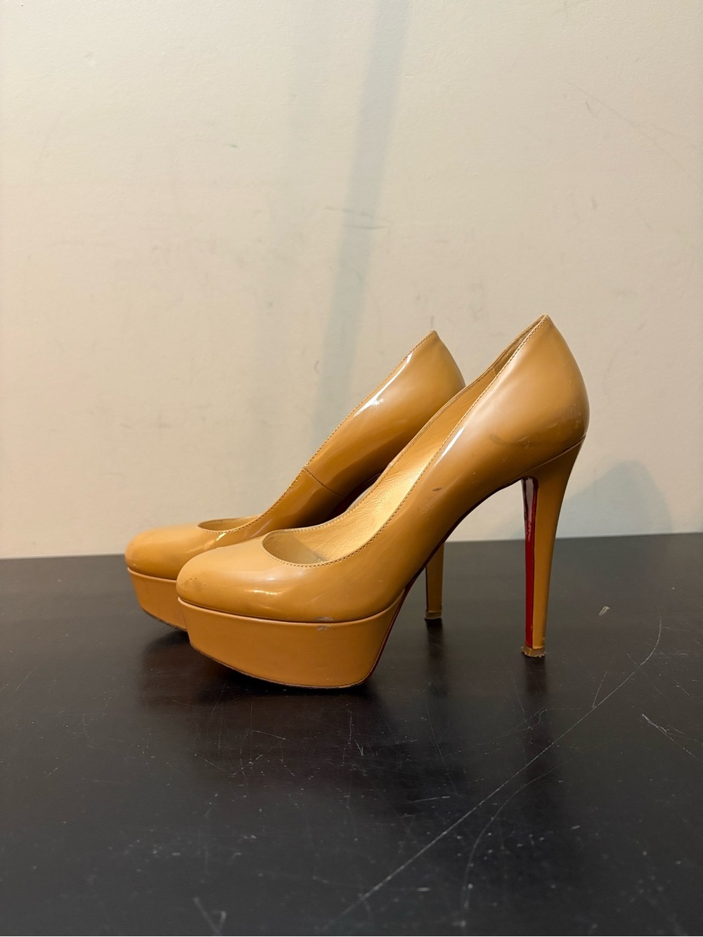 Christian Louboutin Red Bottom Bianca Platform Pumps Beige